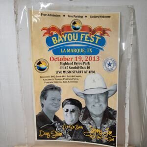 2013 Bayou Fest Laminated Poster w/ Doug Stone, Pee Wee Bowen & Johnny Lee